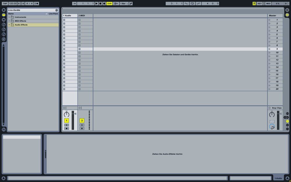 Ableton Live のセッションビュー。縦の列がトラック、横の行がシーンにあたる